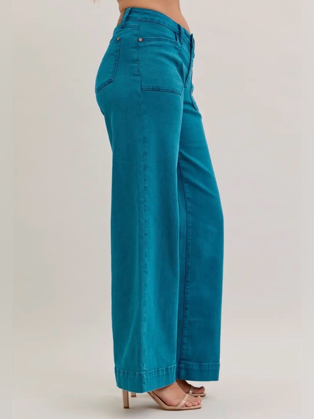 Judy Blue Teal Wide Leg Flare Jeans - Picture 3 of 6